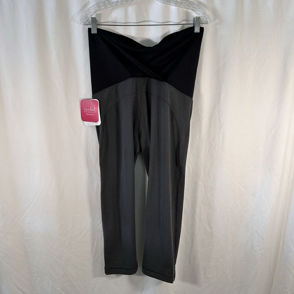 New Isabel Maternity Leggings Women's Large Grey Pull On Active Capri Crossover